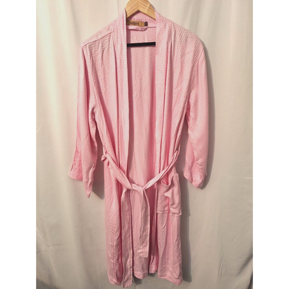 Honi Women's Pink Waffle Knit Bamboo Cotton Robe Sz XL Barbiecore Cozy Lounge